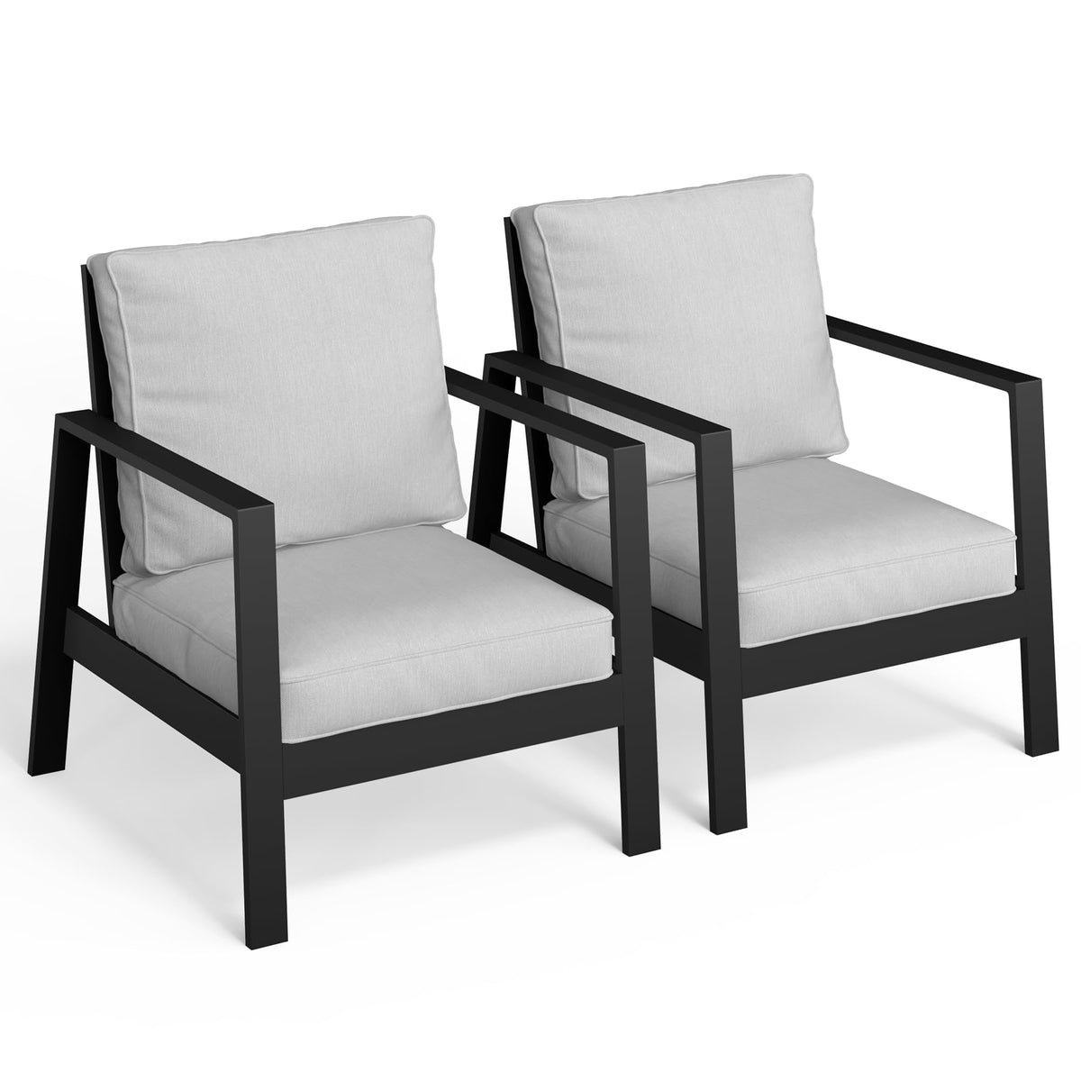 RoyalCraft Aluminum Outdoor Patio Armchair Set of 2, Water-Resistant Metal Patio Single Chairs, Modern Outdoor Conversation Set for Deck Garden Poolside, Grey