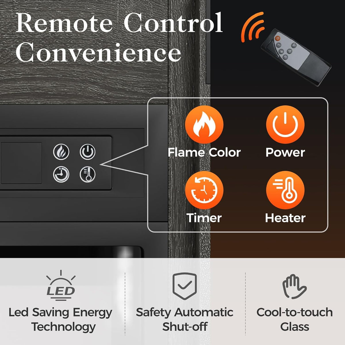 Royalcraft 50 Inch Recessed and Wall Mounted Electric Fireplace, Low Noise Fireplace Heater with 20 Multicolor Flames and 8h Timer, 1400W Heater with Touch Screen and Remote Control, Black