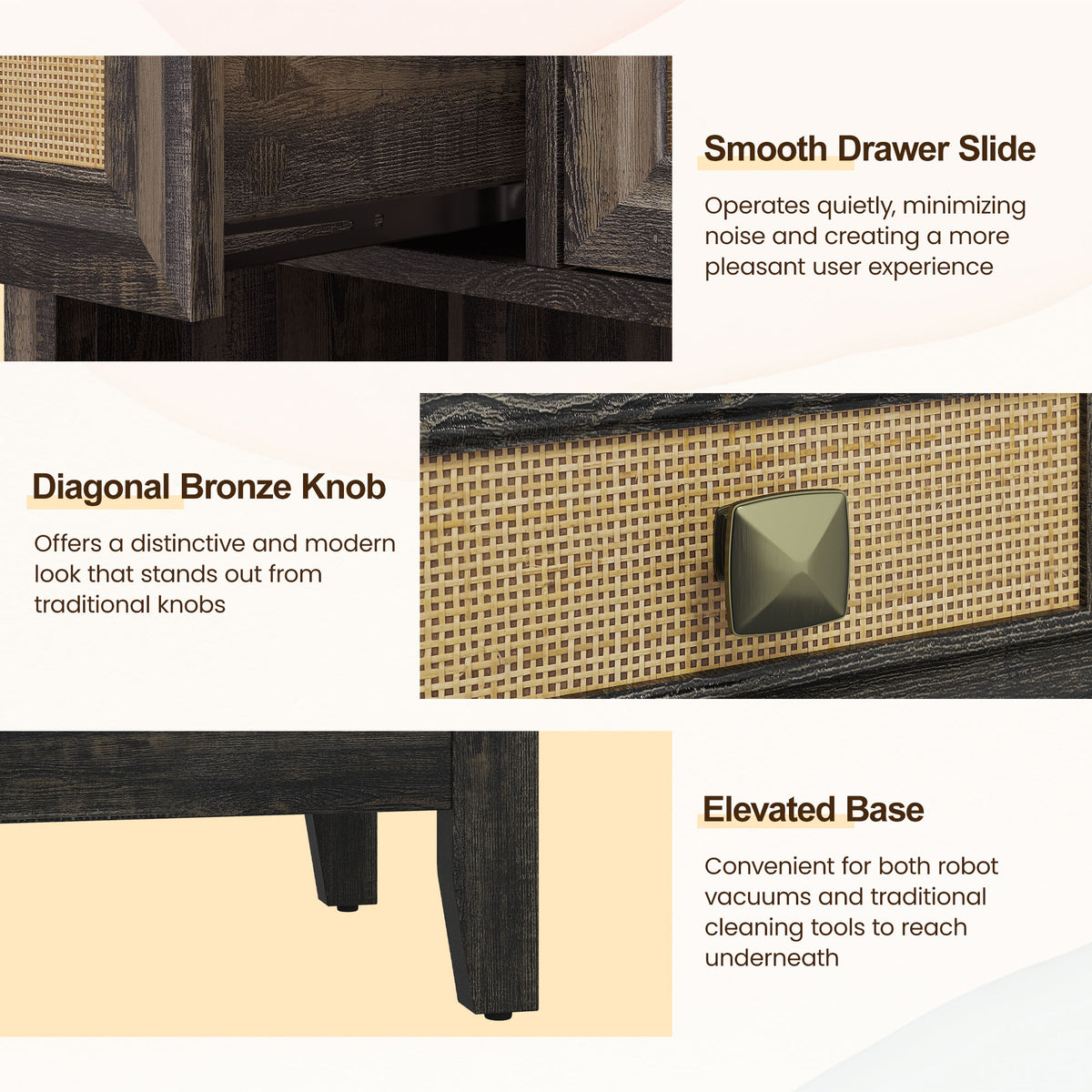 RoyalCraft Rattan Storage Cabinets, Accent Boho Storage Cabinet with 2 Drawers and 2 Shelves, Multipurpose Modern Storage Cabinet for Living Room, Entryway, Front Hall, Hallway