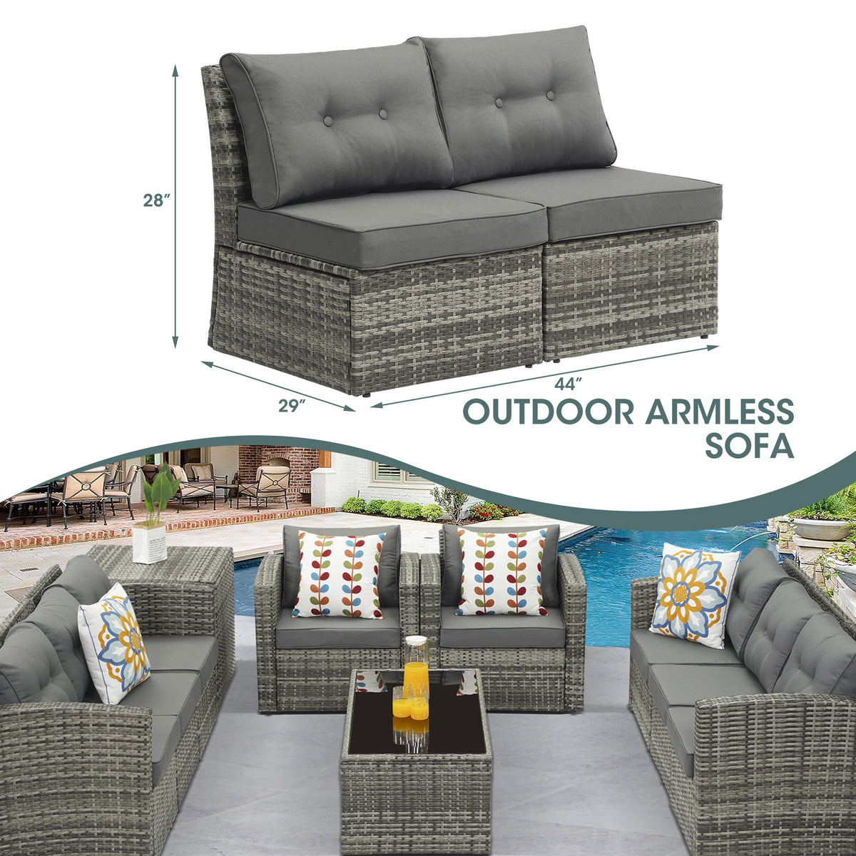 Royalcaft 2 Piece Outdoor Patio Wicker Armchairs, All Weather Outside Rattan Chair Patio Furniture Set with Blue Cushions
