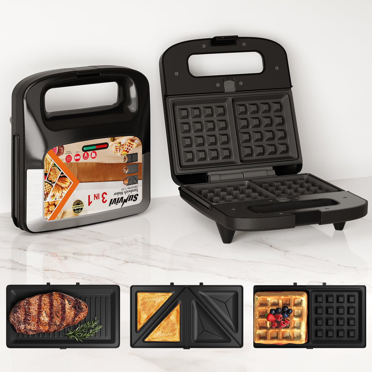 Royalcraft 3 in 1 Electric Waffle, Grill & Sandwich Maker