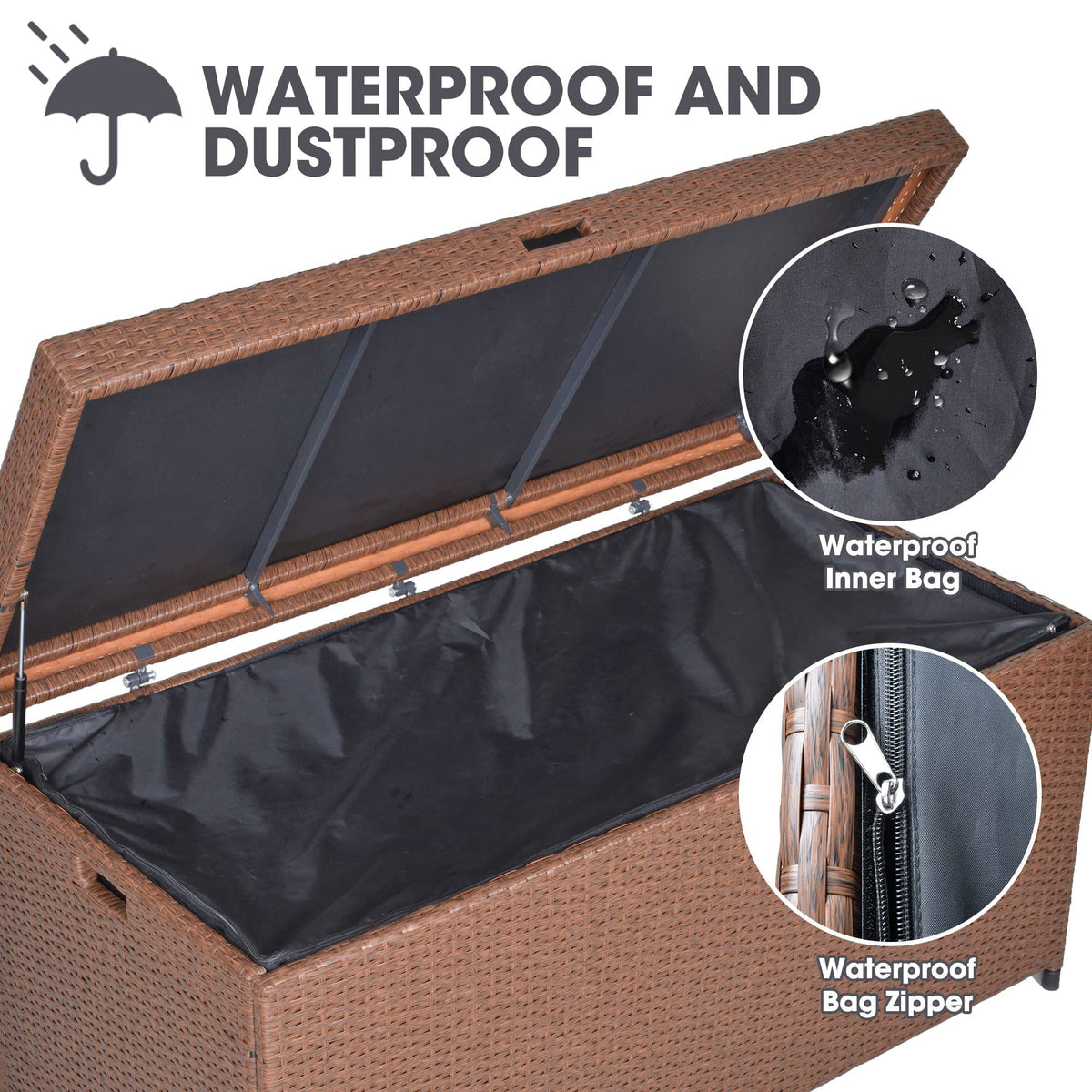 Royalcraft Outdoor Deck Storage Box, Waterproof Outside Patio Rattan Wicker Storage Bin Container with Liner, Large Box for Cushions, Pool Toys and Garden Tools