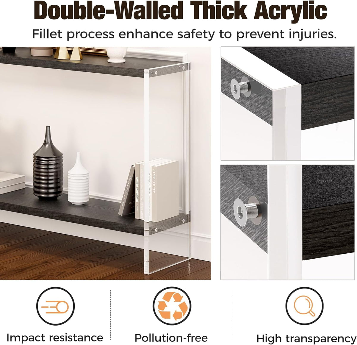 Acrylic Console Table, 47.24" Modern Entryway Table with Storage Shelf, Clear Acrylic Doorway Table, 2-Tier Sofa Table for Living Room, Bedroom, Hallway, and Dining Room (Natural Oak)