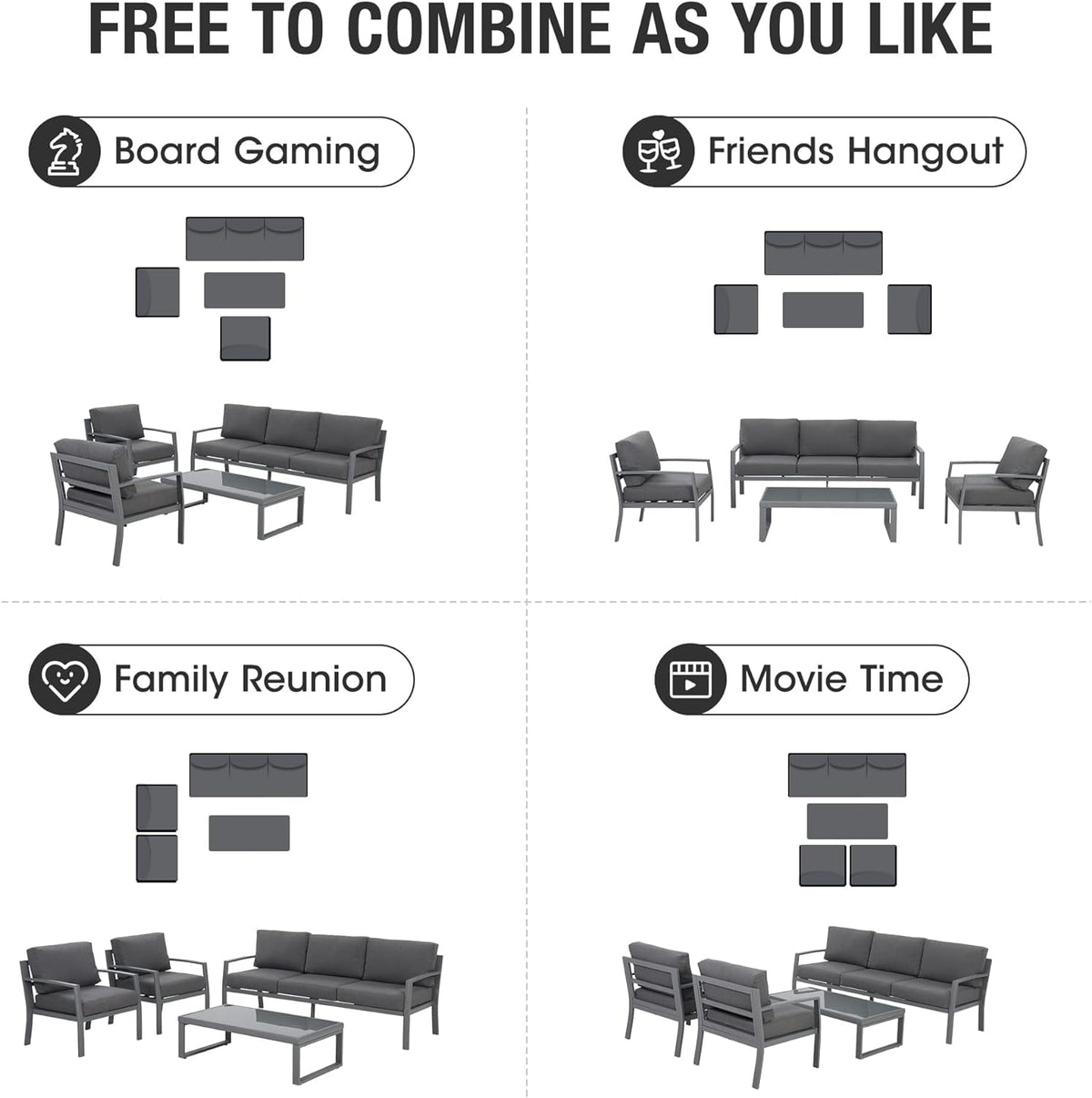 Royalcraft Aluminum Patio Furniture, Outdoor Metal Patio Furniture Conversation Set with Coffee Table, Outside Patio Sofa Sets with Cushion for Balcony Backyard Garden, Beige