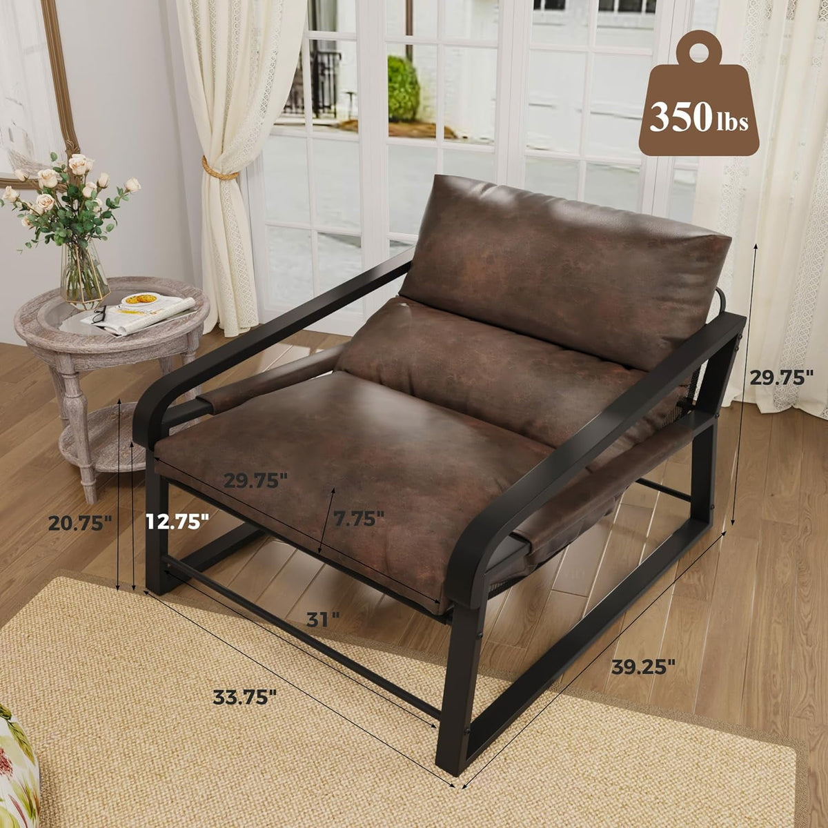 Royalcraft Modern Accent Chair, Comfy Armchair with Cushion and Metal Frame, Lounge Sofa Chair for Living Room, Bedroom, Home Office, Beige