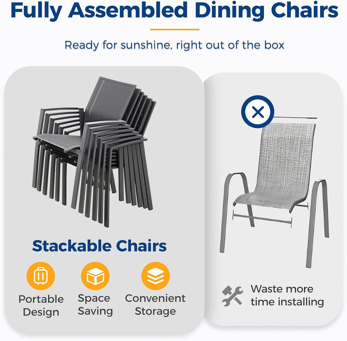 Superjoe Outdoor Patio Aluminum Dining Chairs Furniture Set of 6, Outside Stackable Furniture for Lawn, Balcony, Quick-Drying Textilene Fabric, Grey