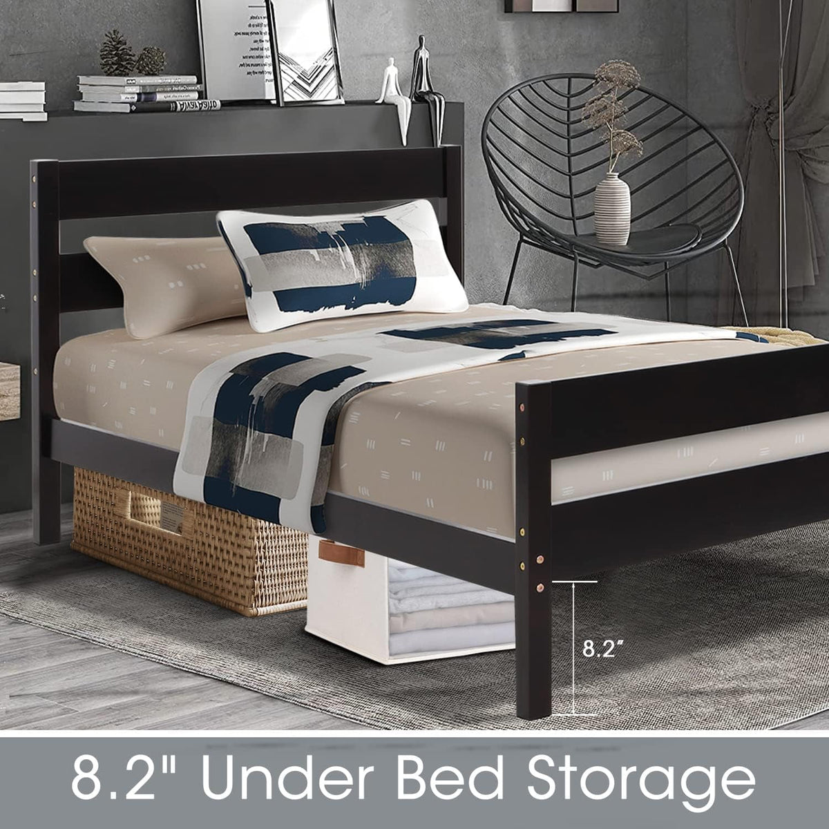 Royalcraft Twin Bed, Wood Frame with Headboard and Footboard for Children Teens Adults, Twin Platform Slat Support No Box Spring Needed, Espresso