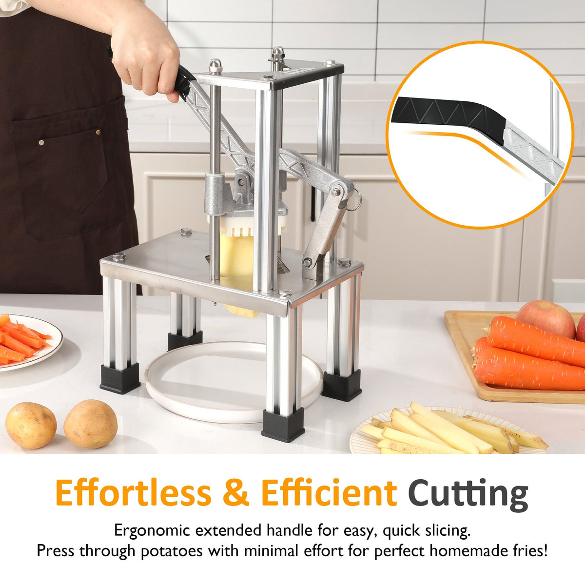 Royalcraft French Fry Cutter Heavy Duty, Commercial Potato Slicer with 2 Blades (1/2" & 3/8"), Stainless Steel for Home & Restaurant