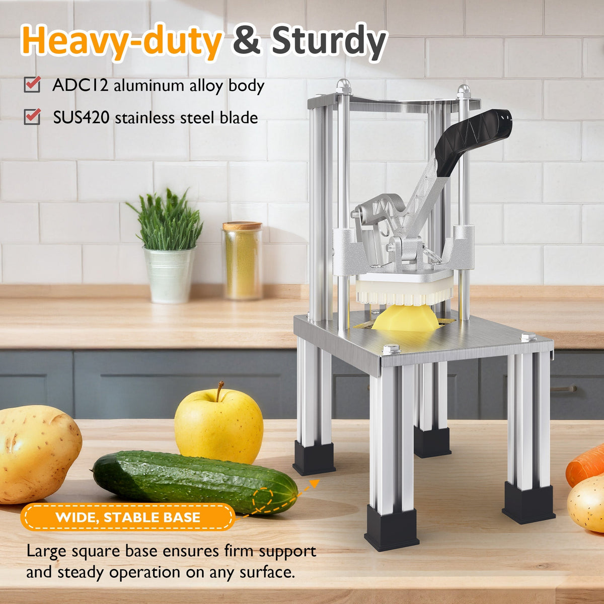 Royalcraft French Fry Cutter Heavy Duty, Commercial Potato Slicer with 2 Blades (1/2" & 3/8"), Stainless Steel for Home & Restaurant