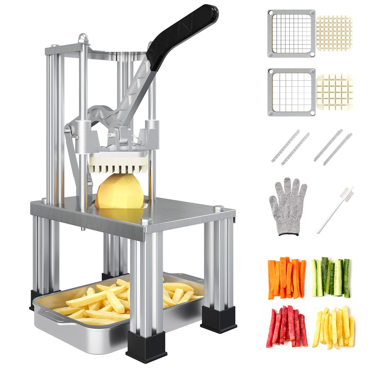 Royalcraft French Fry Cutter Heavy Duty, Commercial Potato Slicer with 2 Blades (1/2" & 3/8"), Stainless Steel for Home & Restaurant