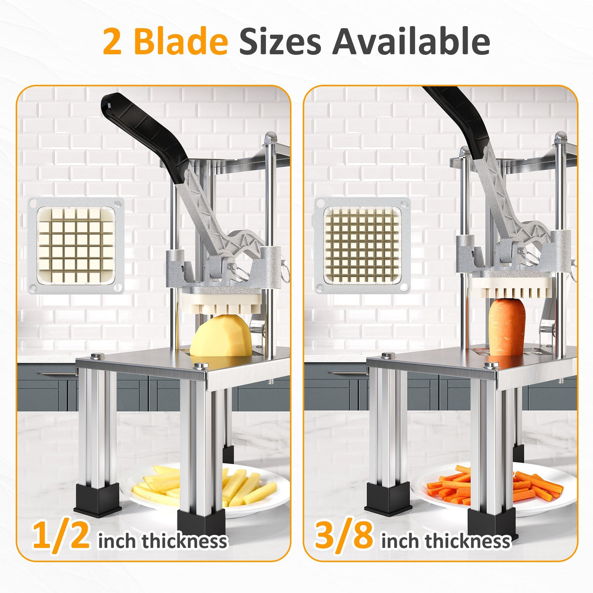 Royalcraft French Fry Cutter Heavy Duty, Commercial Potato Slicer with 2 Blades (1/2" & 3/8"), Stainless Steel for Home & Restaurant