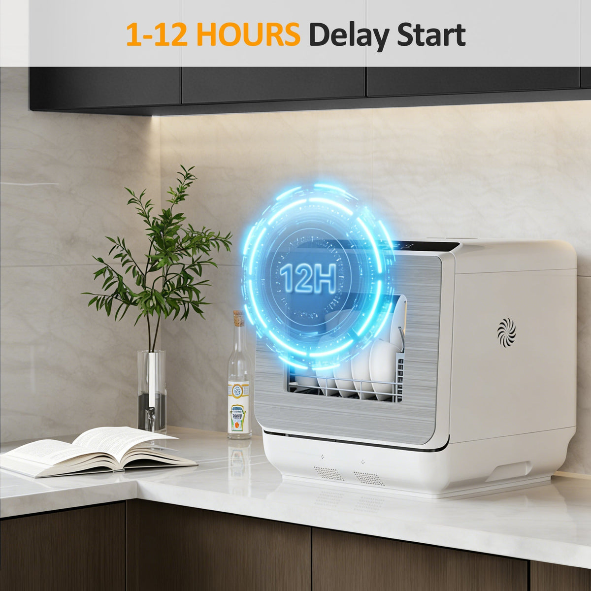 Royalcraft Portable Countertop Dishwasher 18", 152oz Built-in Water Tank, 6 Wash Programs, Energy Star, Delay Start for Apartments & RV