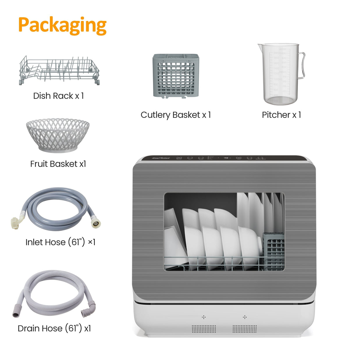 Royalcraft Portable Countertop Dishwasher 18", 152oz Built-in Water Tank, 6 Wash Programs, Energy Star, Delay Start for Apartments & RV