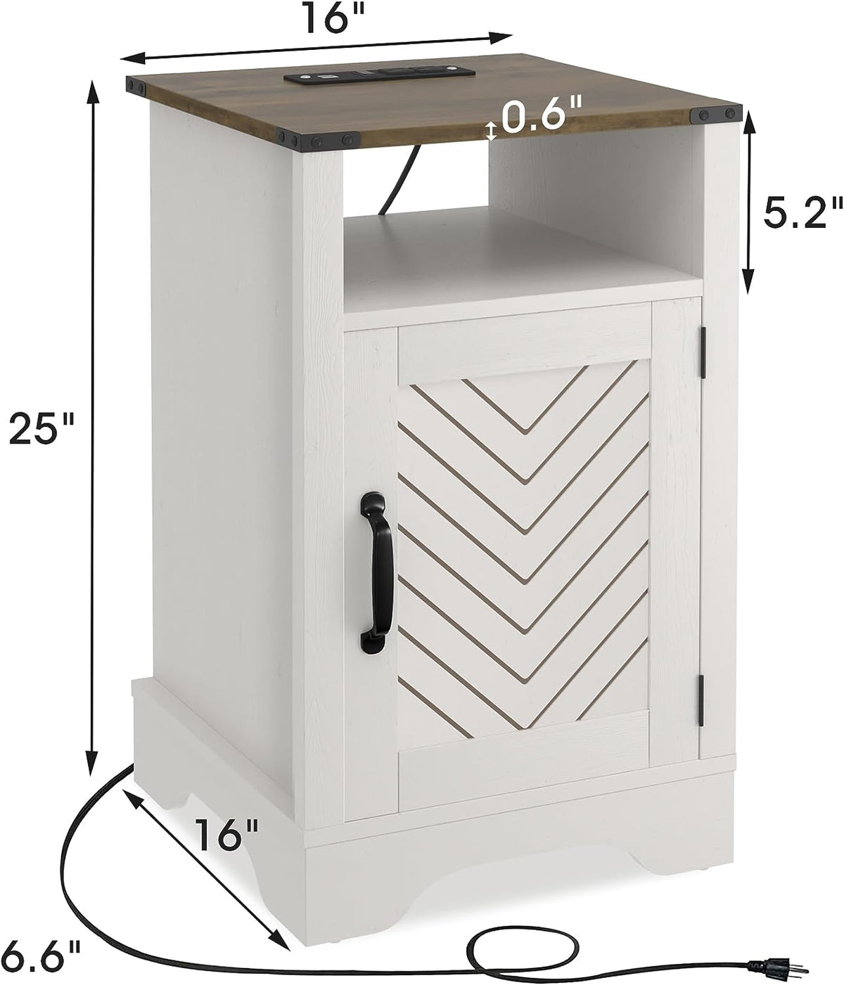 RoyalCraft White Nightstand with Charging Station, Farmhouse Bedside Table with X-Shaped Design,Wooden Rustic End Table with Large Storage Room and Shelf for Bedroom, Living Room